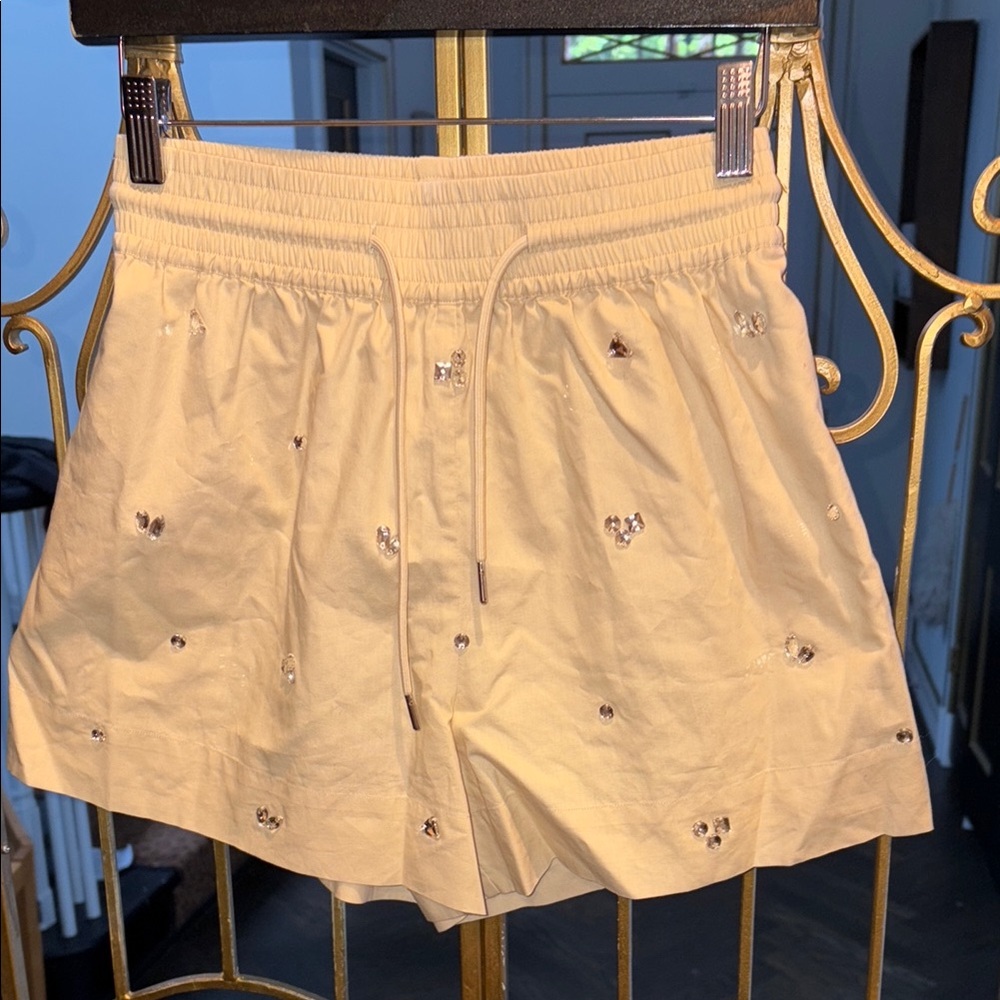 Sandro Cream High-Waist Embellished Shorts